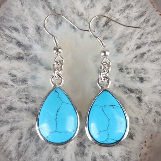 Natural Stone Water-Drop Dangle Earrings – Teardrop Hooks