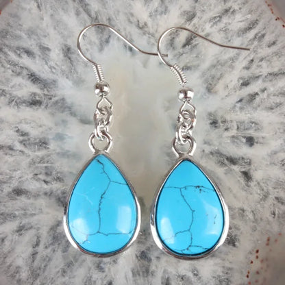 Natural Stone Water-Drop Dangle Earrings – Teardrop Hooks
