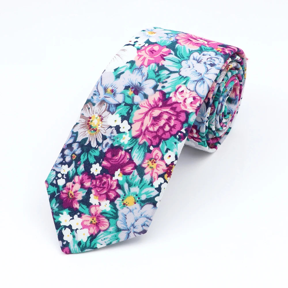 Floral Cotton Tie - Elegant Paisley Necktie for Men  Women