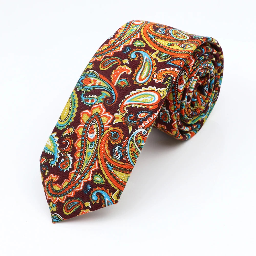 Floral Cotton Tie - Elegant Paisley Necktie for Men  Women
