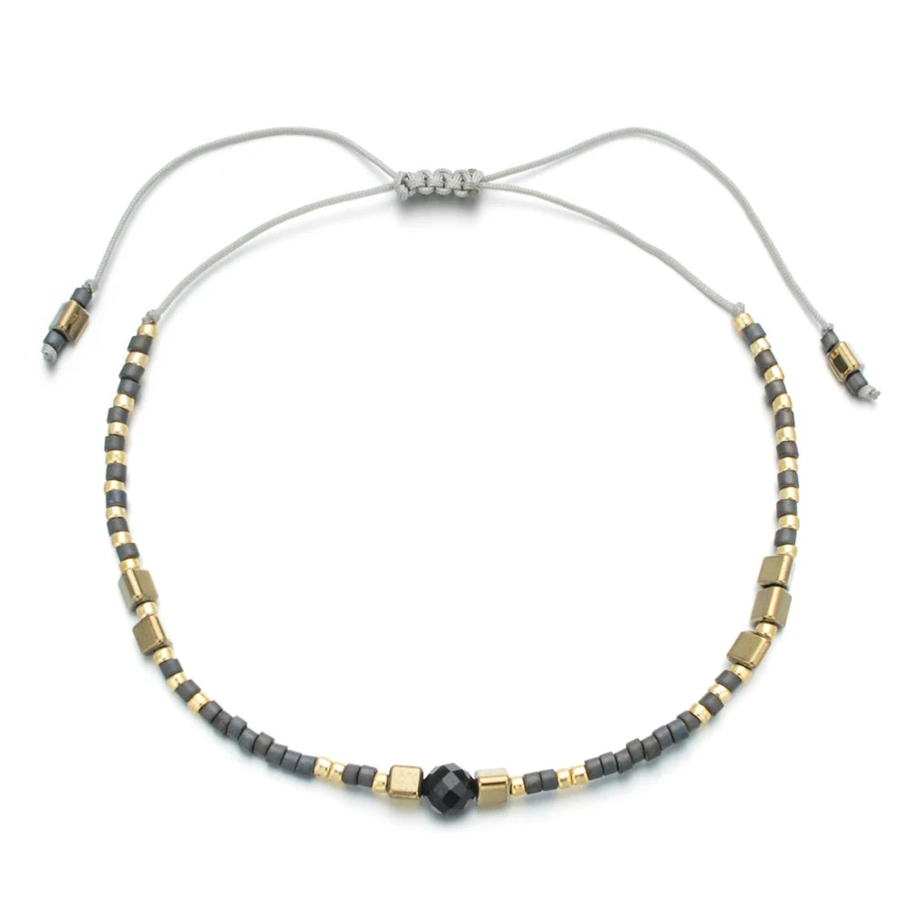 Boho Semi-Precious Stone Bracelet - Amber  Black Gallstone Fashion Gift for Women - ZOOMNSTORE