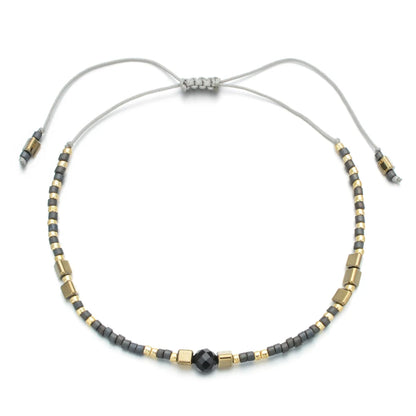 Boho Semi-Precious Stone Bracelet - Amber  Black Gallstone Fashion Gift for Women - ZOOMNSTORE