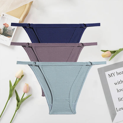 FINETOO 3PC/Set Women's Cotton Panties Underwear Metal Buckle Briefs M-2XL Female Underpant Low Waist Woman Sexy Panty Lingerie
