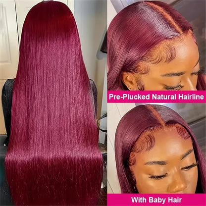 HD Lace Frontal Wig - 13x6 Burgundy 99J Remy Brazilian Human Hair, Straight, High Density - ZOOMNSTORE