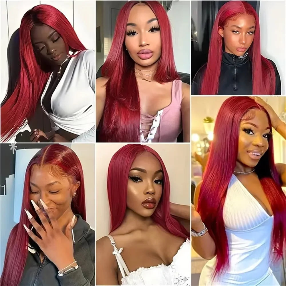 HD Lace Frontal Wig - 13x6 Burgundy 99J Remy Brazilian Human Hair, Straight, High Density - ZOOMNSTORE