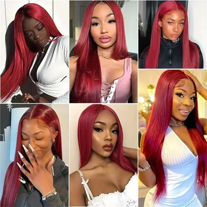 HD Lace Frontal Wig - 13x6 Burgundy 99J Remy Brazilian Human Hair, Straight, High Density - ZOOMNSTORE