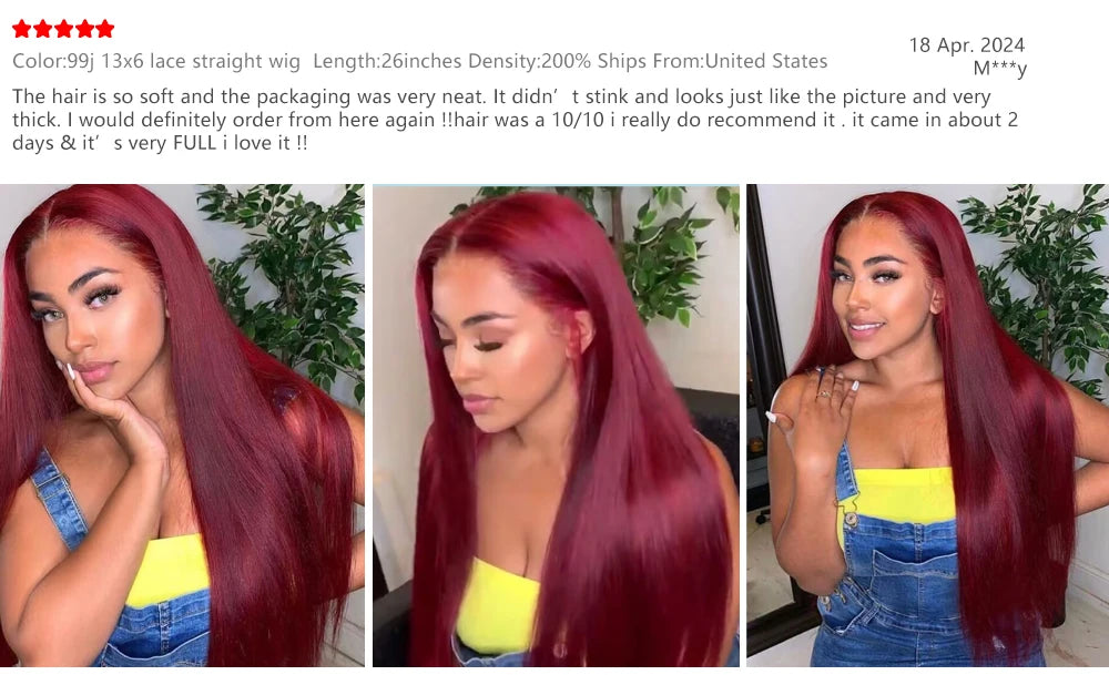 HD Lace Frontal Wig - 13x6 Burgundy 99J Remy Brazilian Human Hair, Straight, High Density - ZOOMNSTORE