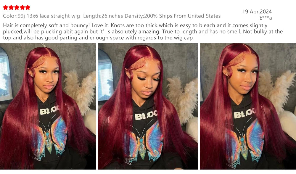 HD Lace Frontal Wig - 13x6 Burgundy 99J Remy Brazilian Human Hair, Straight, High Density - ZOOMNSTORE