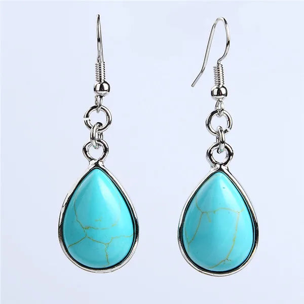 Natural Stone Water-Drop Dangle Earrings – Teardrop Hooks