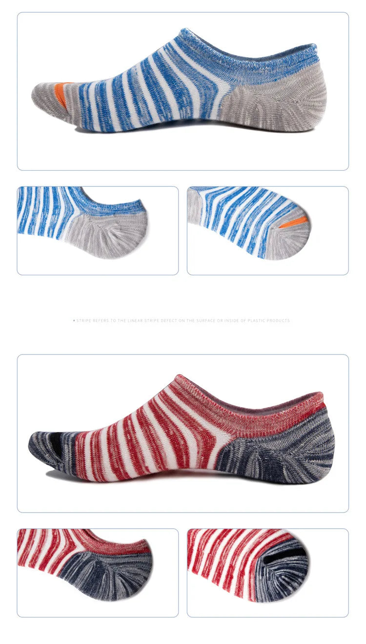 5 Pairs/lot Men Socks Large size Spring Summer Cotton Fashion Striped Silicone Non-slip socks Soft Breathable Short Socks Male