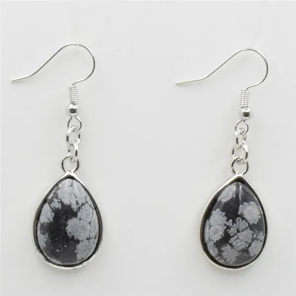 Natural Stone Water-Drop Dangle Earrings – Teardrop Hooks