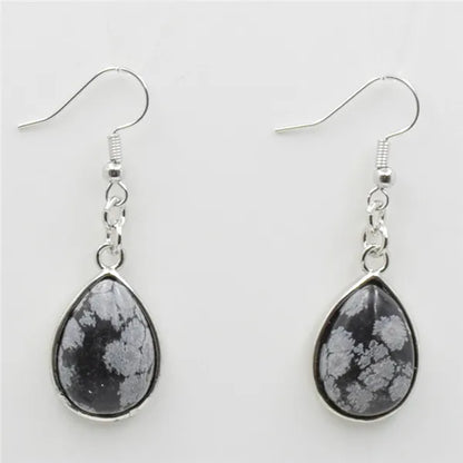 Natural Stone Water-Drop Dangle Earrings – Teardrop Hooks