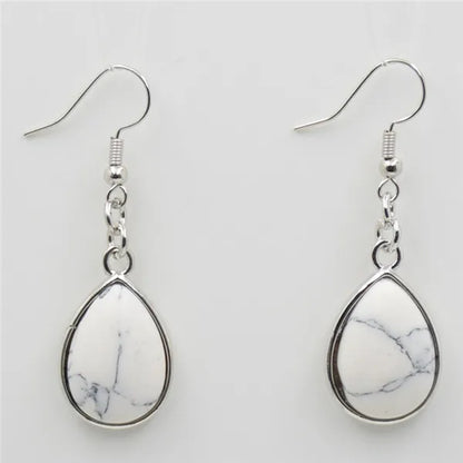 Natural Stone Water-Drop Dangle Earrings – Teardrop Hooks