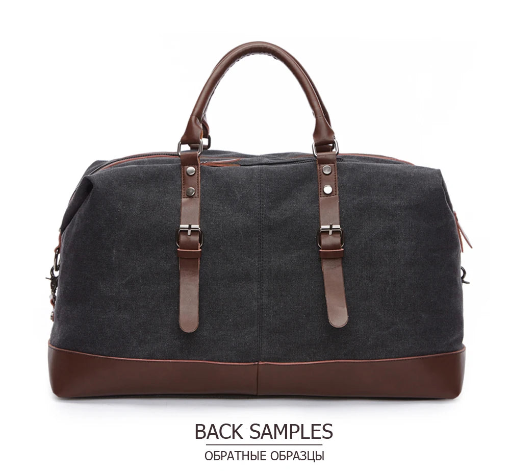 Mens Canvas Leather Duffel Bag - Travel Tote  Weekend Luggage