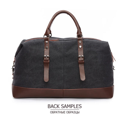 Mens Canvas Leather Duffel Bag - Travel Tote  Weekend Luggage