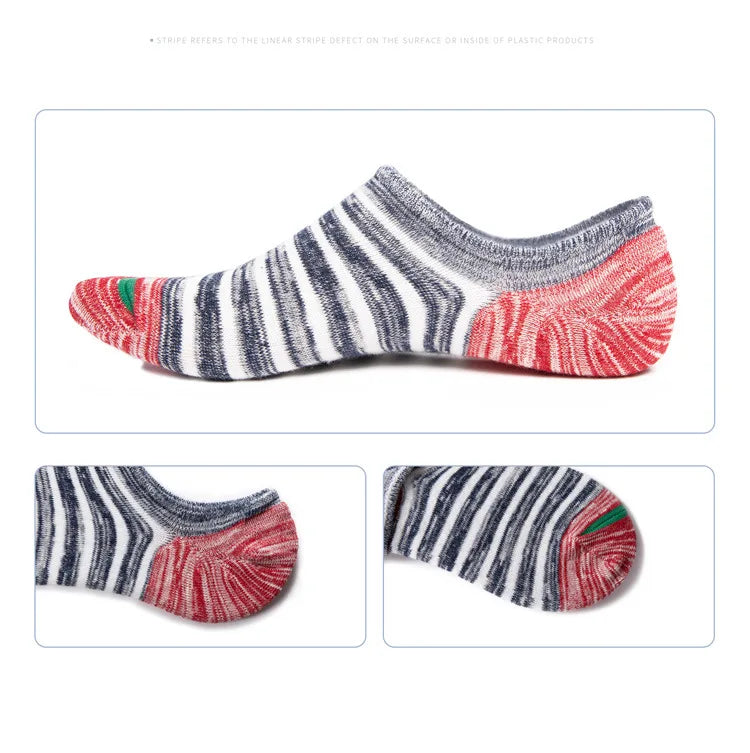5 Pairs/lot Men Socks Large size Spring Summer Cotton Fashion Striped Silicone Non-slip socks Soft Breathable Short Socks Male