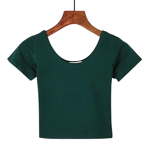 Stretch Women Cotton Sexy U Neck Crop Top 2024 Girls Short Sleeve Female Fashion Best Sell Popular Tee Top T-shirt Hot Sale