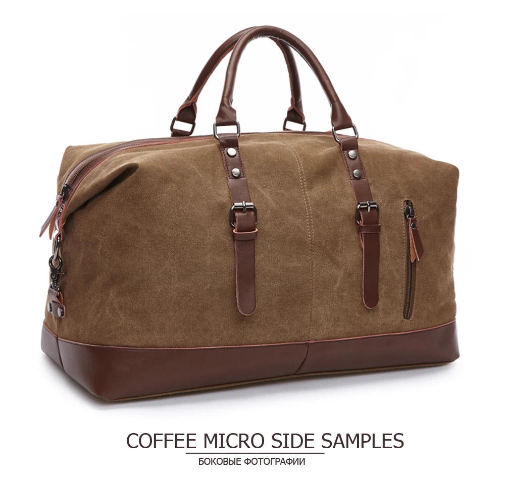 Mens Canvas Leather Duffel Bag - Travel Tote  Weekend Luggage