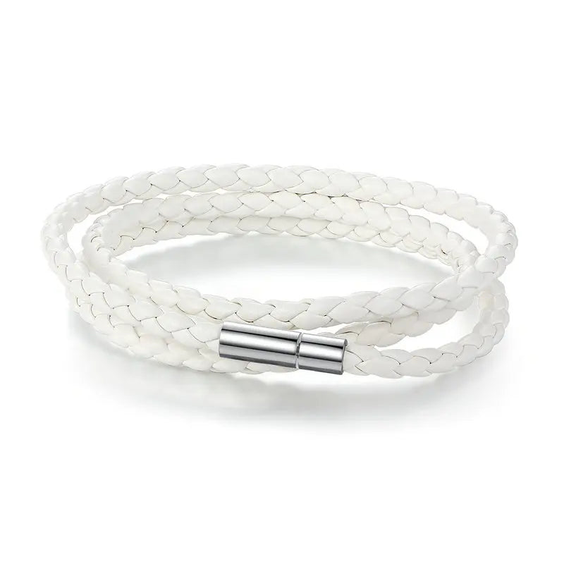 BAMOER PU Leather Bracelet Multi-layer Wrap Braid Long Chain Adjustable Magnet Buckle Unisex for Women and Men Stackable Jewelry