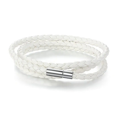 BAMOER PU Leather Bracelet Multi-layer Wrap Braid Long Chain Adjustable Magnet Buckle Unisex for Women and Men Stackable Jewelry