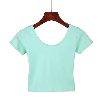 Stretch Women Cotton Sexy U Neck Crop Top 2024 Girls Short Sleeve Female Fashion Best Sell Popular Tee Top T-shirt Hot Sale