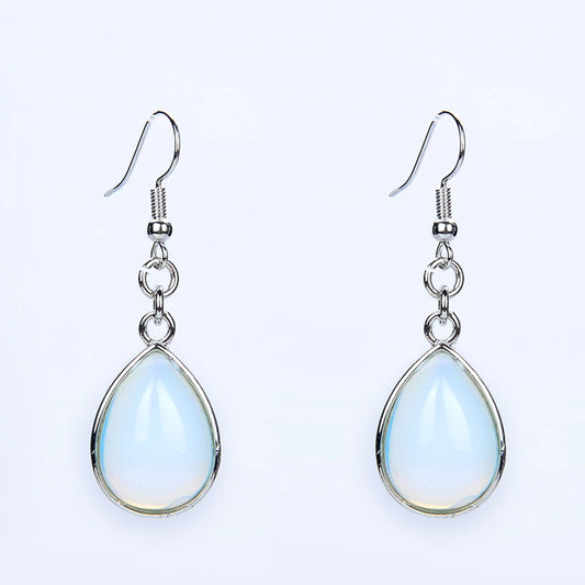 Natural Stone Water-Drop Dangle Earrings – Teardrop Hooks