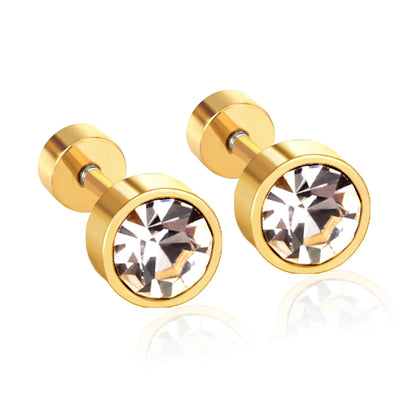 LUXUSTEEL Twist Back Round Cubic Zirconia Stud Earrings Stainless Steel Anti-allergy For Women Men 3mm to 7mm Christmas Party
