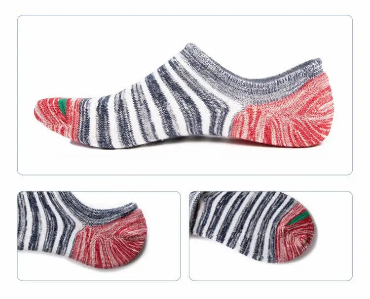 5 Pairs/lot Men Socks Large size Spring Summer Cotton Fashion Striped Silicone Non-slip socks Soft Breathable Short Socks Male