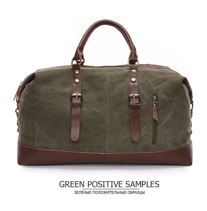 Mens Canvas Leather Duffel Bag - Travel Tote  Weekend Luggage