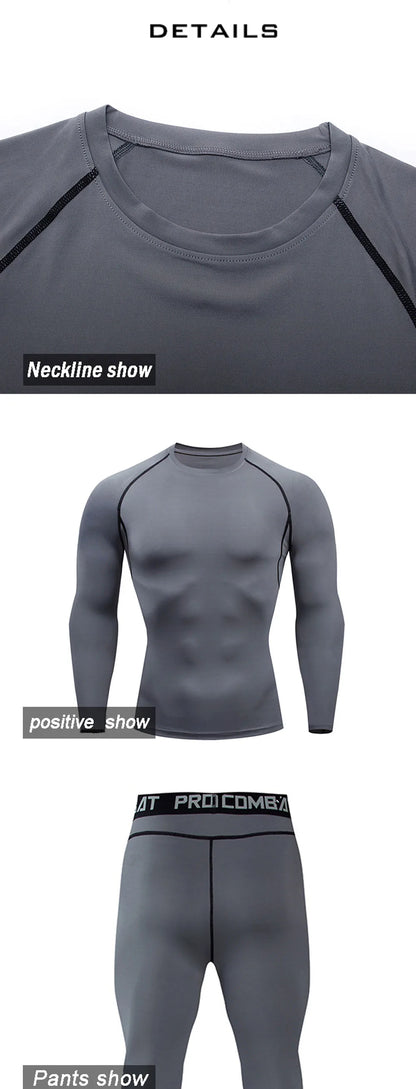 Quick Dry Men's Thermal Underwear Sets Running Compression Sport Suits Basketball Tights Clothes Gym Fitness Jogging Sportswe