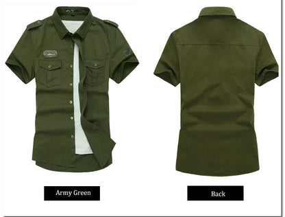 Military Shirt Men Tactics Short sleeve Summer Tops Solid color High quality 100% Cotton Pocket 5XL Plus size Man Clothes