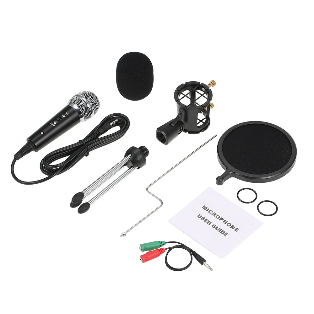 Professional Condenser Microphone MikrofonStudio Recording Mic Microphones with Mini MIC Stand for iPhone Laptop PC Tablet