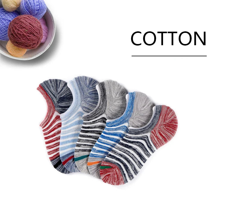 5 Pairs/lot Men Socks Large size Spring Summer Cotton Fashion Striped Silicone Non-slip socks Soft Breathable Short Socks Male