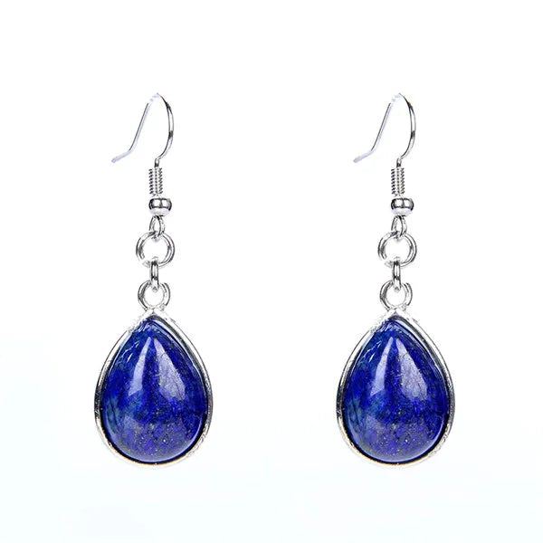 Natural Stone Water-Drop Dangle Earrings – Teardrop Hooks