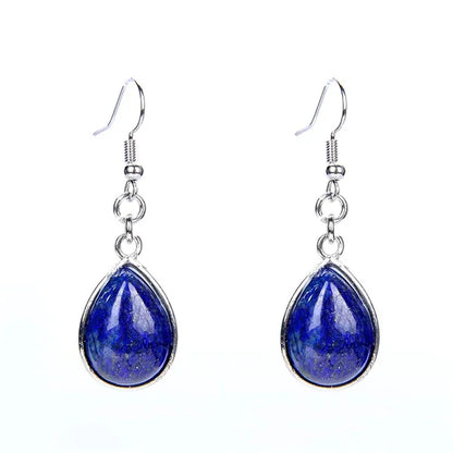 Natural Stone Water-Drop Dangle Earrings – Teardrop Hooks