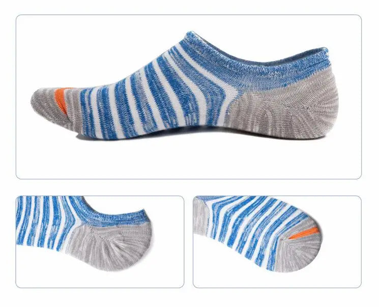 5 Pairs/lot Men Socks Large size Spring Summer Cotton Fashion Striped Silicone Non-slip socks Soft Breathable Short Socks Male