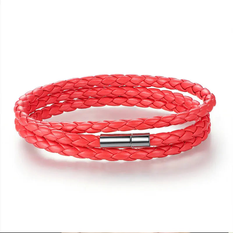 BAMOER PU Leather Bracelet Multi-layer Wrap Braid Long Chain Adjustable Magnet Buckle Unisex for Women and Men Stackable Jewelry