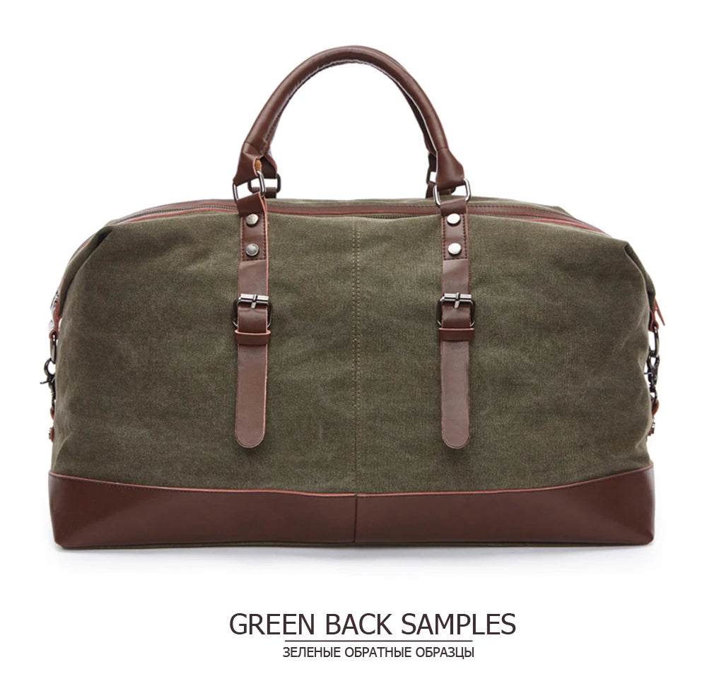 Mens Canvas Leather Duffel Bag - Travel Tote  Weekend Luggage