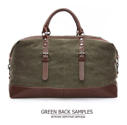 Mens Canvas Leather Duffel Bag - Travel Tote  Weekend Luggage