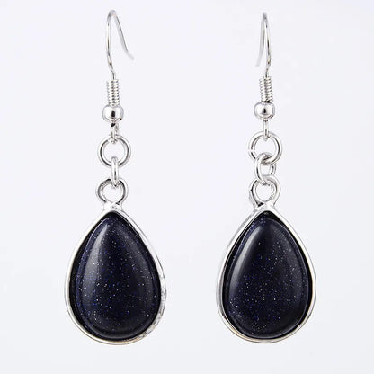 Natural Stone Water-Drop Dangle Earrings – Teardrop Hooks