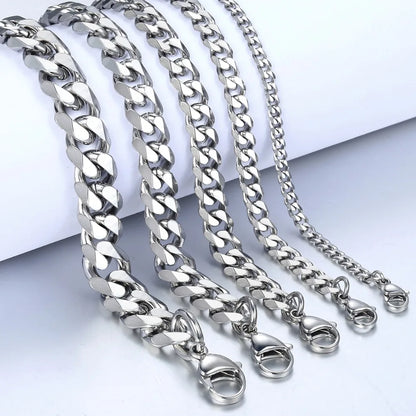 Mens Stainless Steel Curb Cuban Link Bracelet - Black  Gold Silver Color Womens Jewelry KBM03 - ZOOMNSTORE