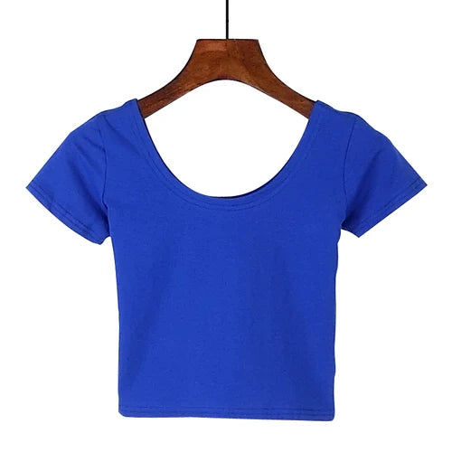 Stretch Women Cotton Sexy U Neck Crop Top 2024 Girls Short Sleeve Female Fashion Best Sell Popular Tee Top T-shirt Hot Sale