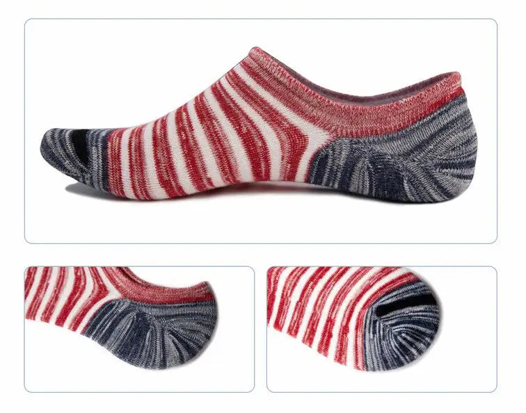 5 Pairs/lot Men Socks Large size Spring Summer Cotton Fashion Striped Silicone Non-slip socks Soft Breathable Short Socks Male