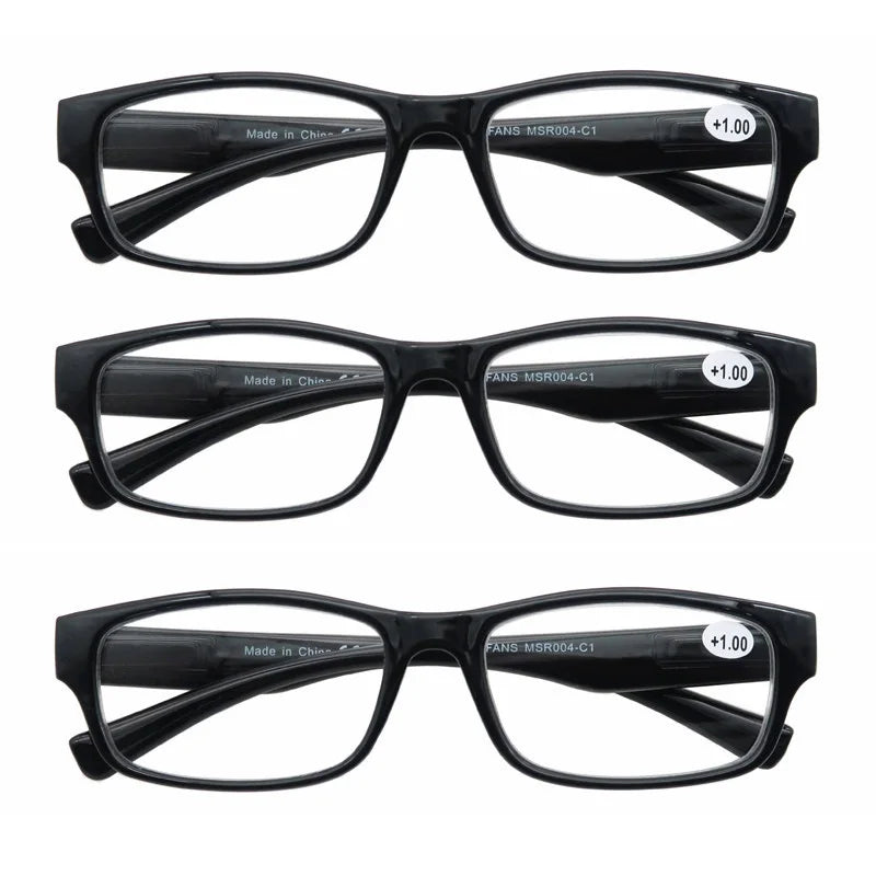 Reading Glasses for Men & Women - 3 Pack Square Readers | Unbreakable Plastic Frame Spectacles
