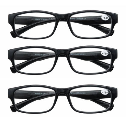 Reading Glasses for Men & Women - 3 Pack Square Readers | Unbreakable Plastic Frame Spectacles