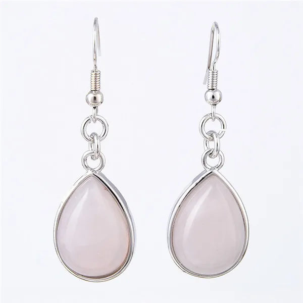 Natural Stone Water-Drop Dangle Earrings – Teardrop Hooks