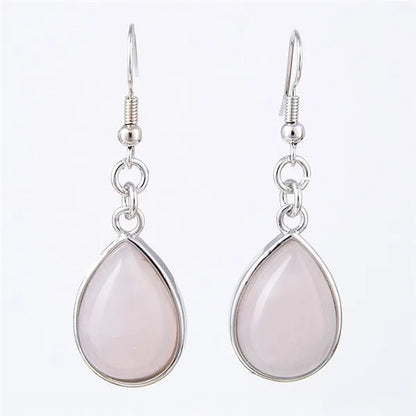 Natural Stone Water-Drop Dangle Earrings – Teardrop Hooks