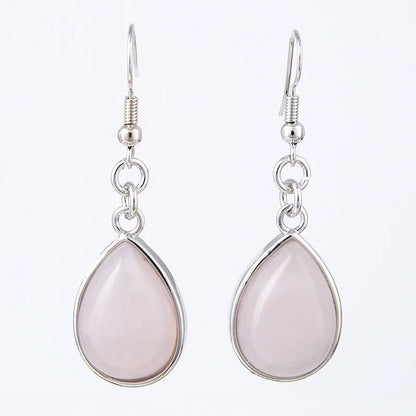 Natural Stone Water-Drop Dangle Earrings – Teardrop Hooks