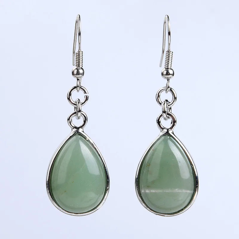 Natural Stone Water-Drop Dangle Earrings – Teardrop Hooks