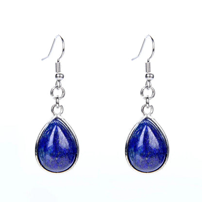 Natural Stone Water-Drop Dangle Earrings – Teardrop Hooks